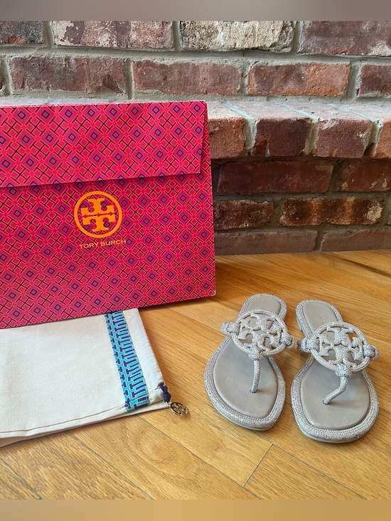 Tory Burch Shoes - Tory Burch Stone Gray Miller Pavé Knotted Sandals